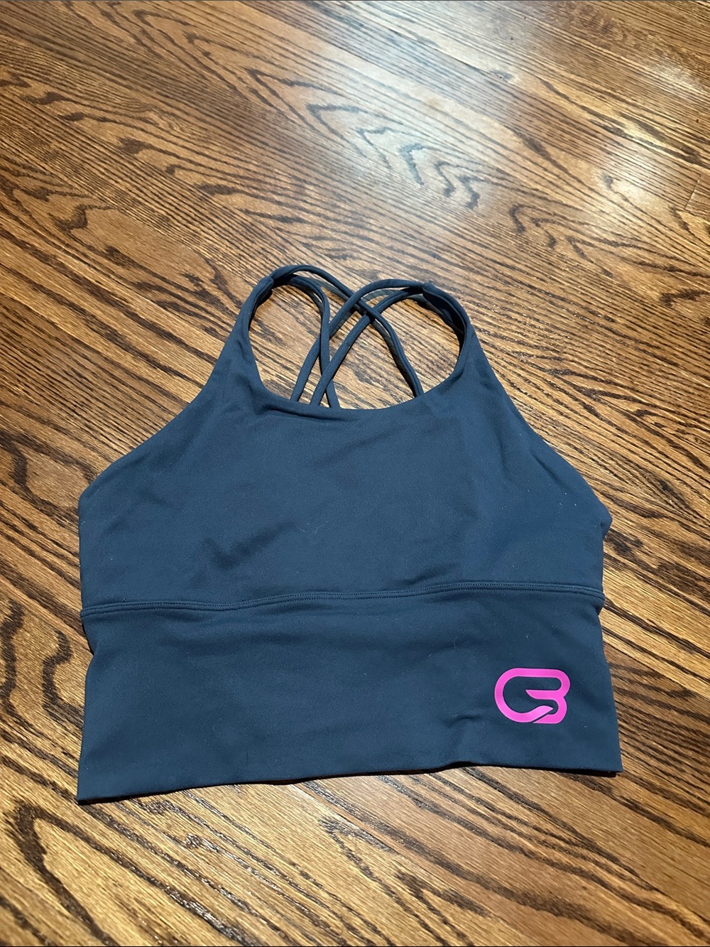 Cyclebar Navy Crisscross Strappy Sports Bra with Pink Logo